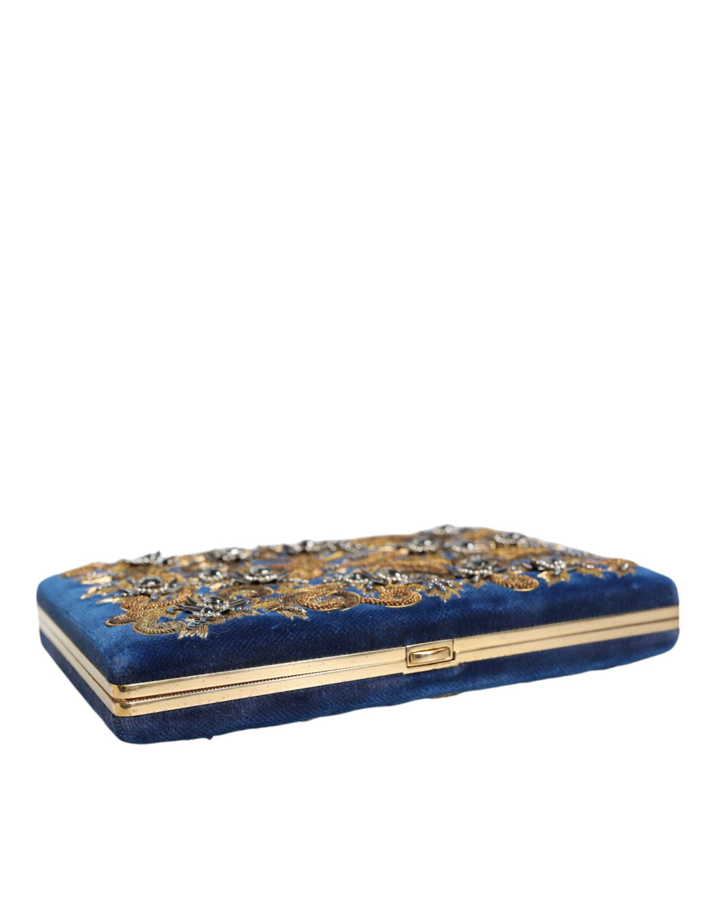 Dolce &amp; Gabbana Blauer Samt Goldrahmen Clutch Abendtasche Partytasche