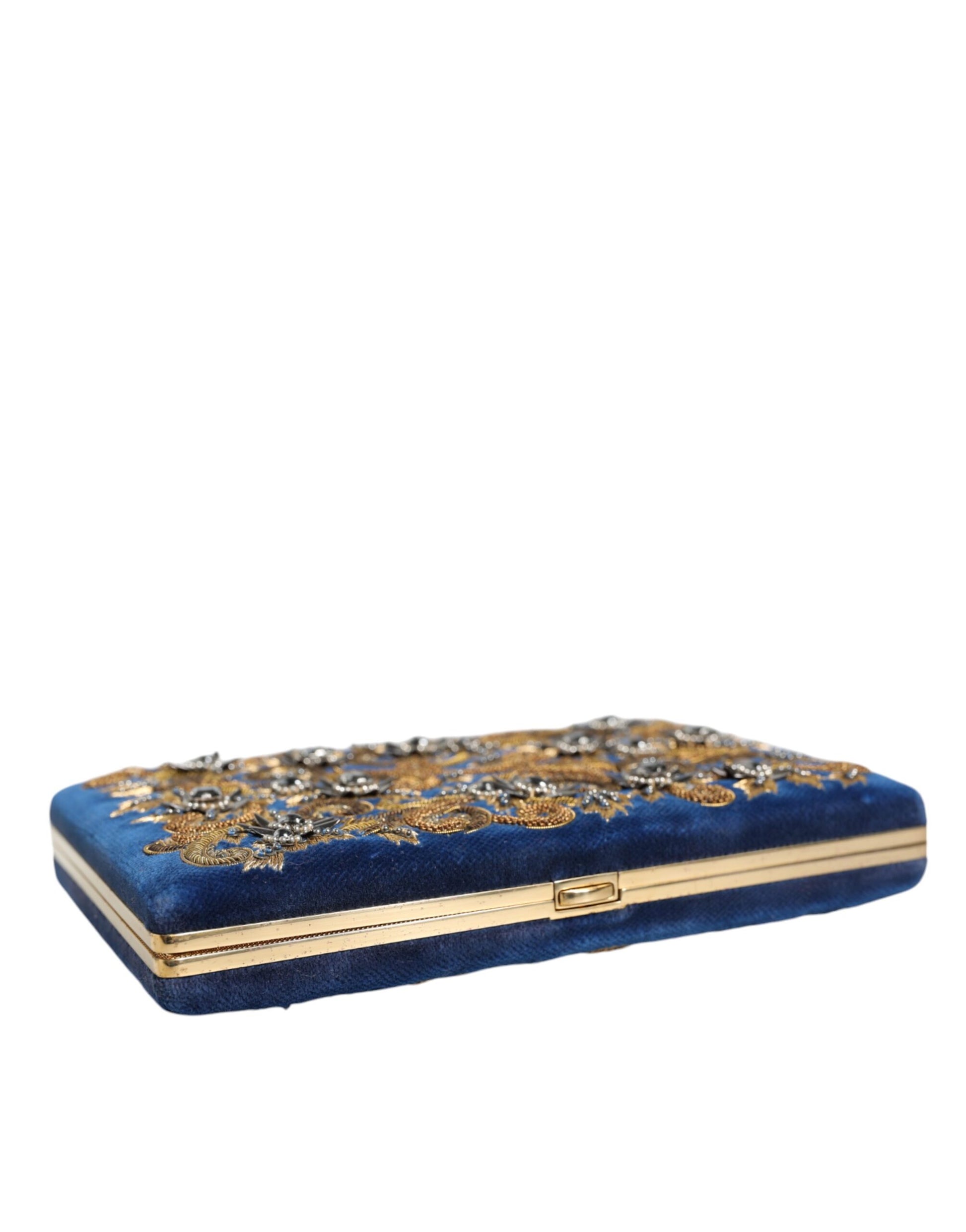Dolce &amp; Gabbana Blauer Samt Goldrahmen Clutch Abendtasche Partytasche