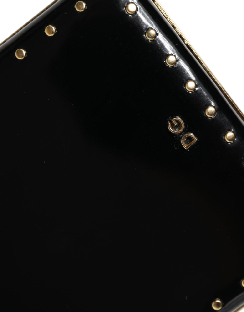 Dolce &amp; Gabbana – Clutch mit goldenem Rahmen und Nieten aus schwarzem Leder, Abendtasche