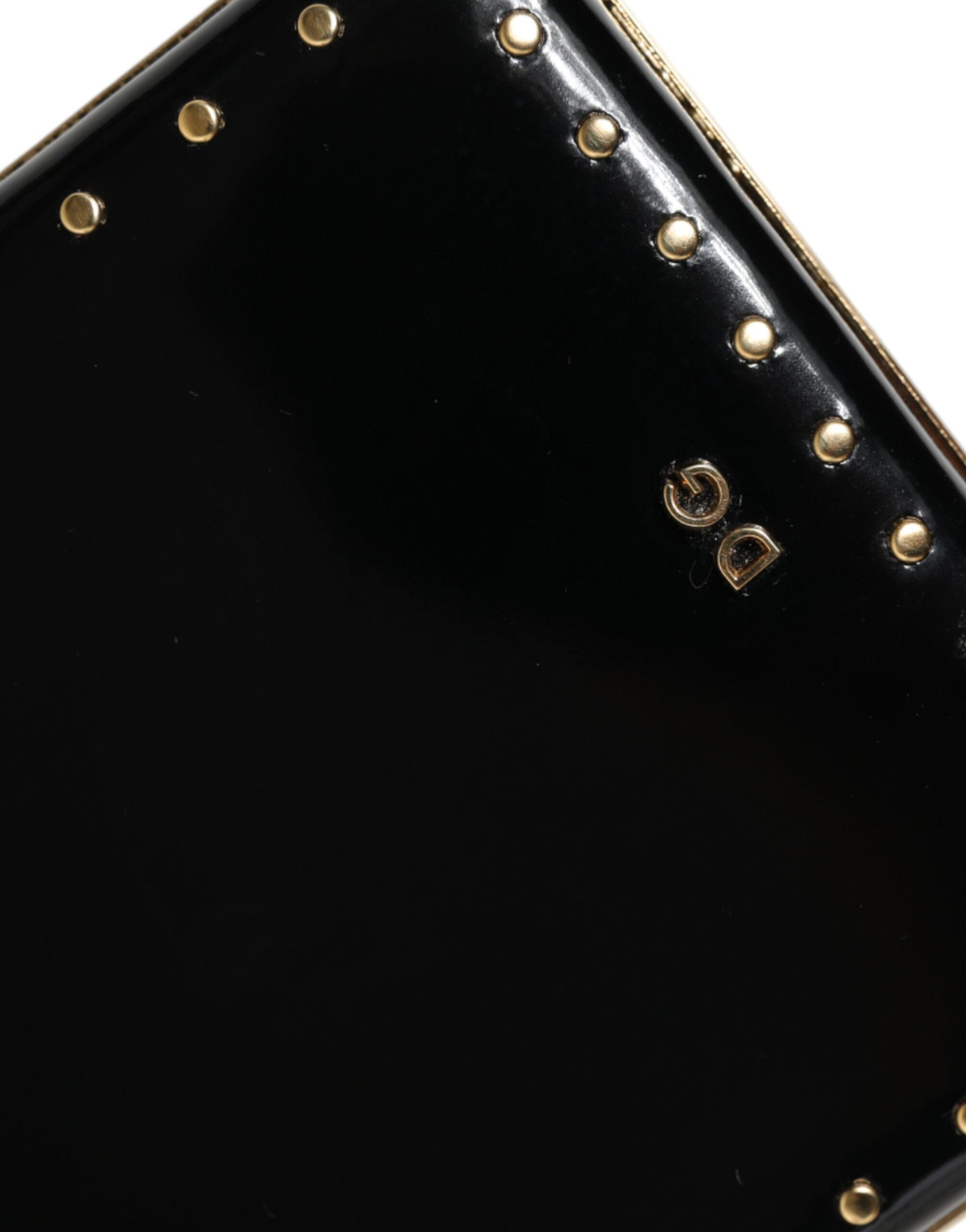 Dolce &amp; Gabbana – Clutch mit goldenem Rahmen und Nieten aus schwarzem Leder, Abendtasche