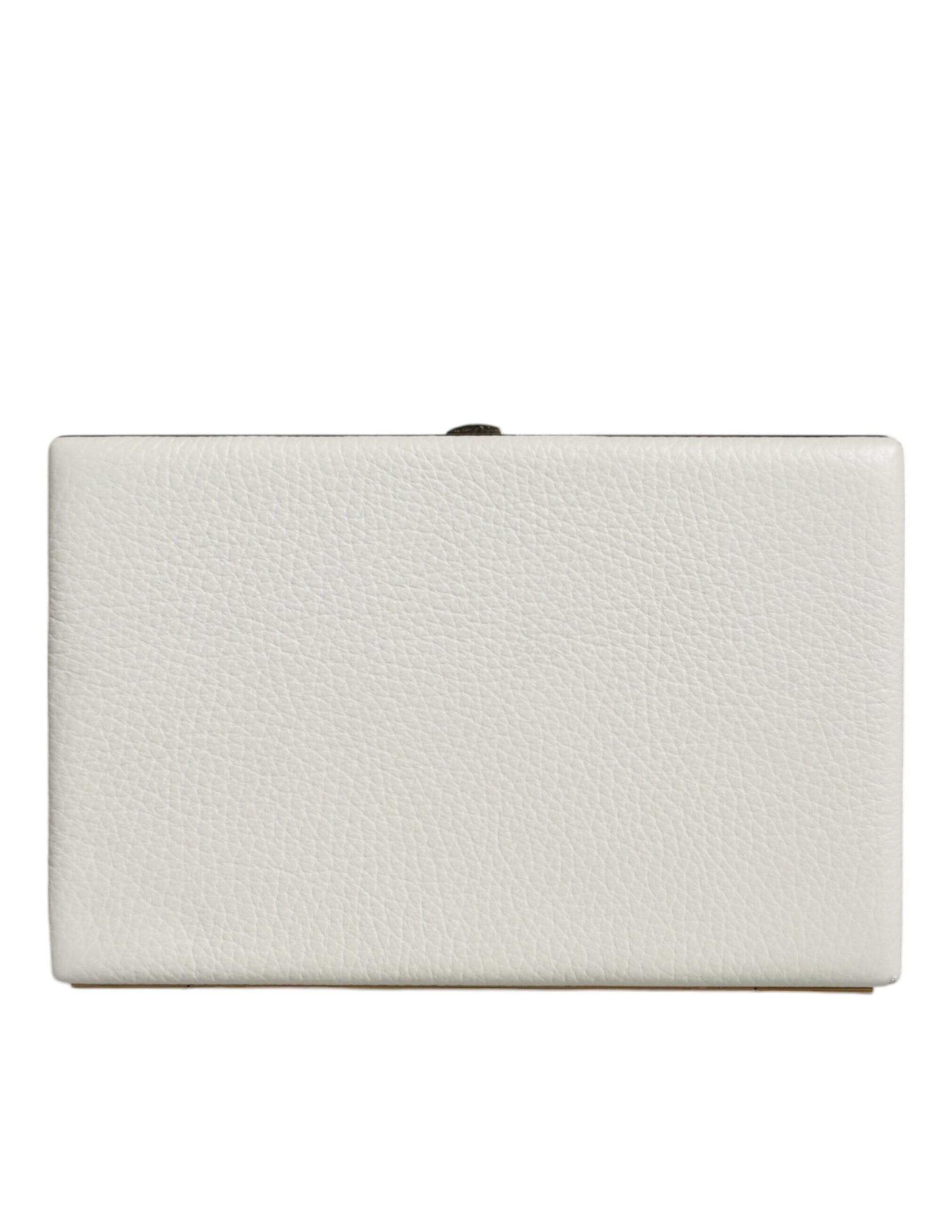 Dolce &amp; Gabbana Clutch aus weißem Leder mit goldenem Rahmen, Abendtasche