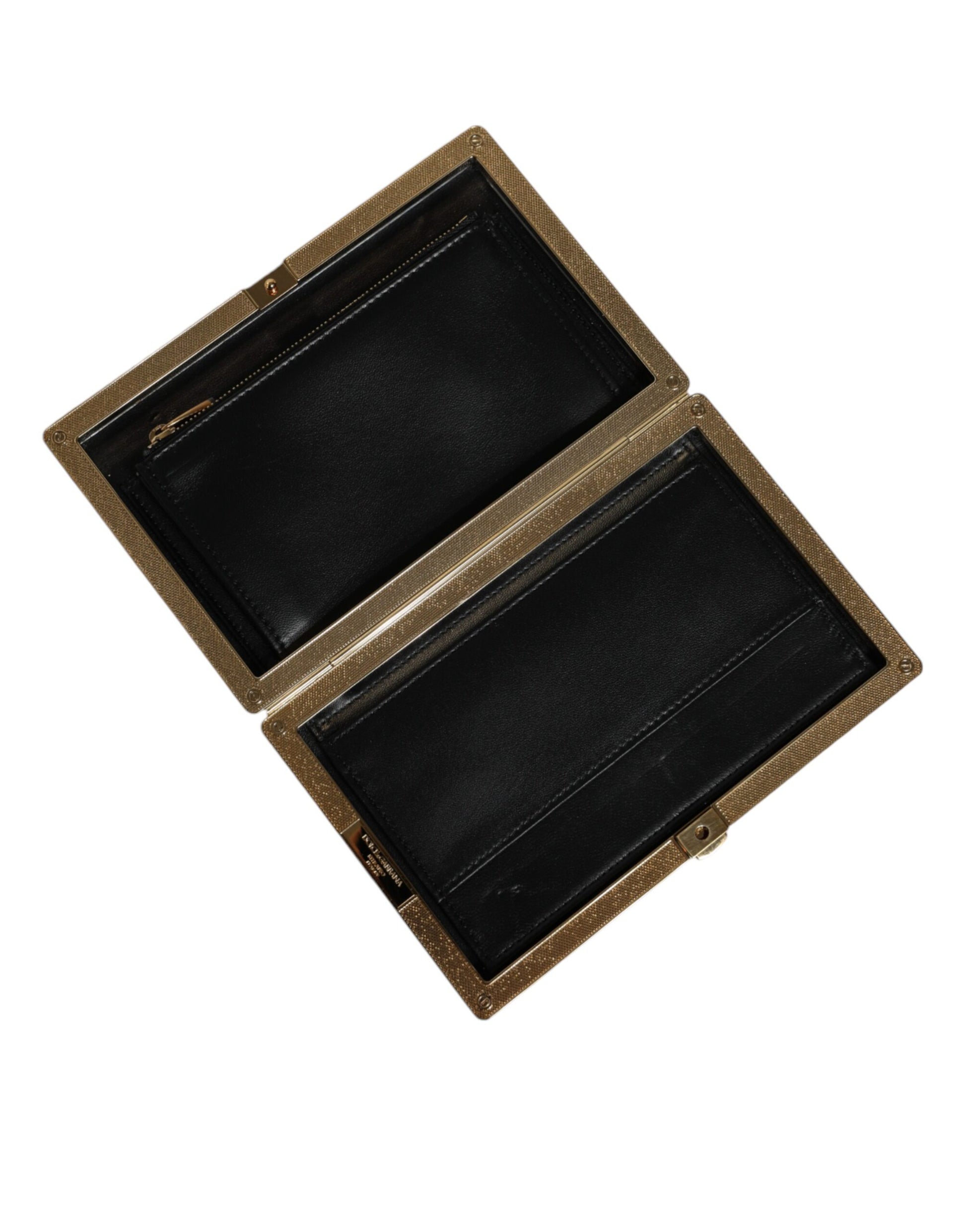 Dolce &amp; Gabbana Clutch aus weißem Leder mit goldenem Rahmen, Abendtasche