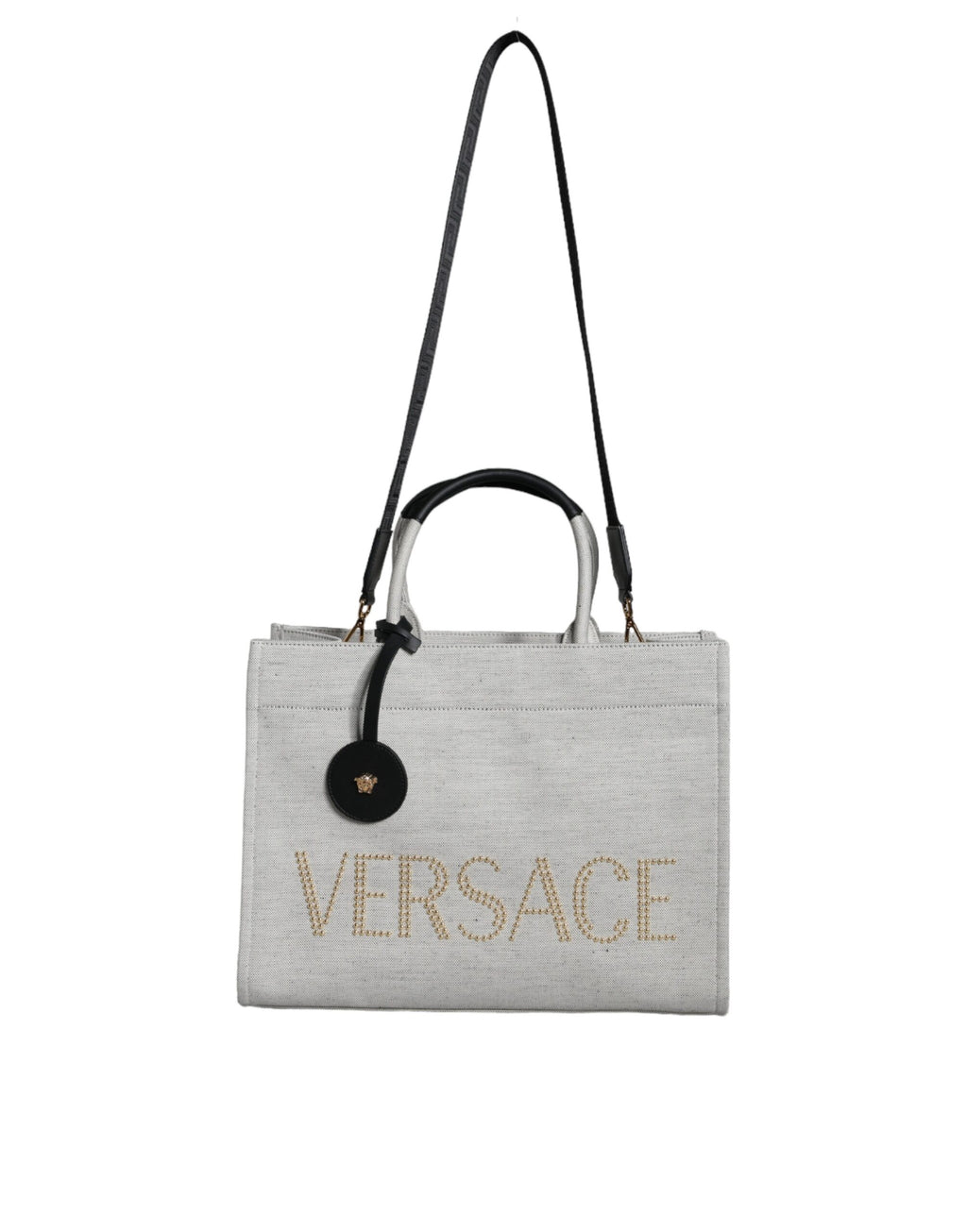 Versace – Weiße Umhängetasche aus Canvas und Leder mit Logo