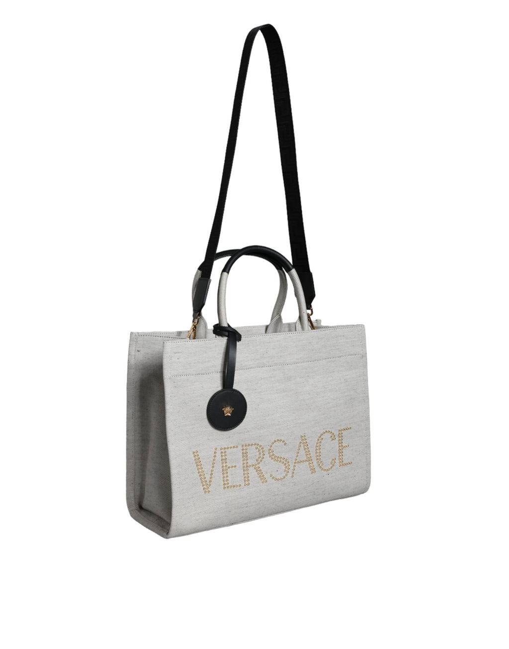 Versace – Weiße Umhängetasche aus Canvas und Leder mit Logo