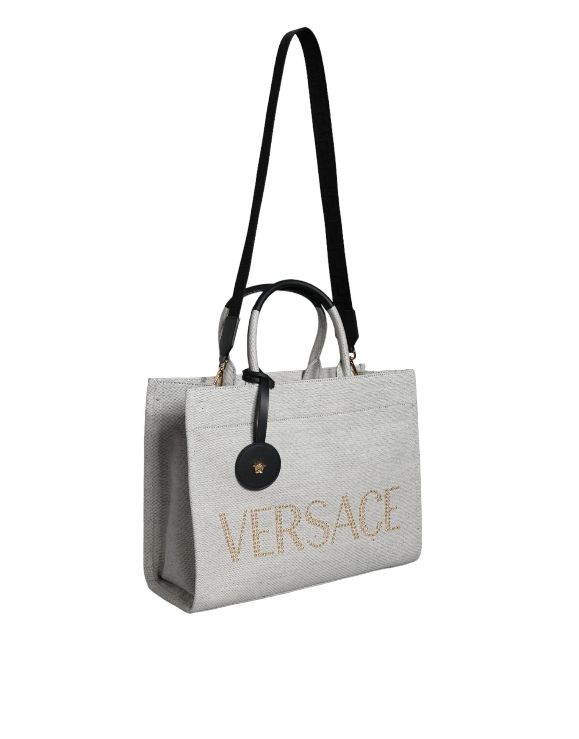 Versace – Weiße Umhängetasche aus Canvas und Leder mit Logo