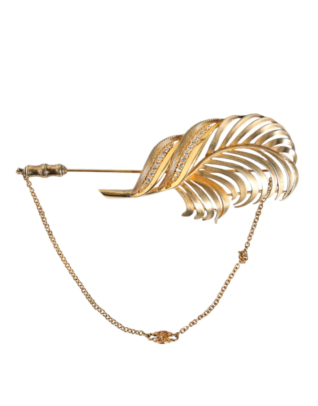 Dolce &amp; Gabbana Goldfarbene 925er Sterlingsilber-Brosche mit Blatt- und Kristallketten