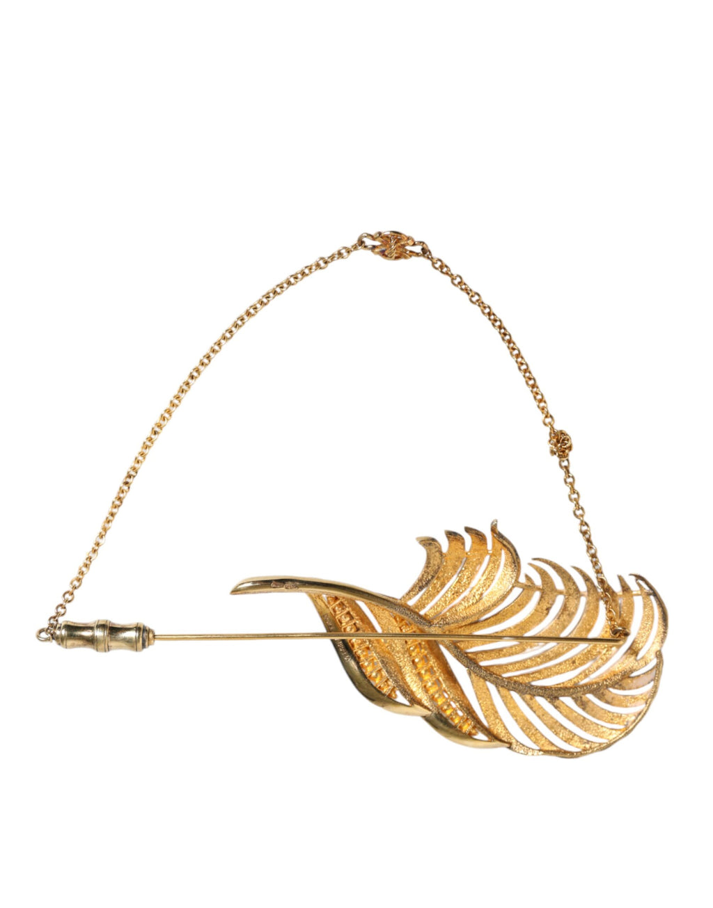 Dolce &amp; Gabbana Goldfarbene 925er Sterlingsilber-Brosche mit Blatt- und Kristallketten