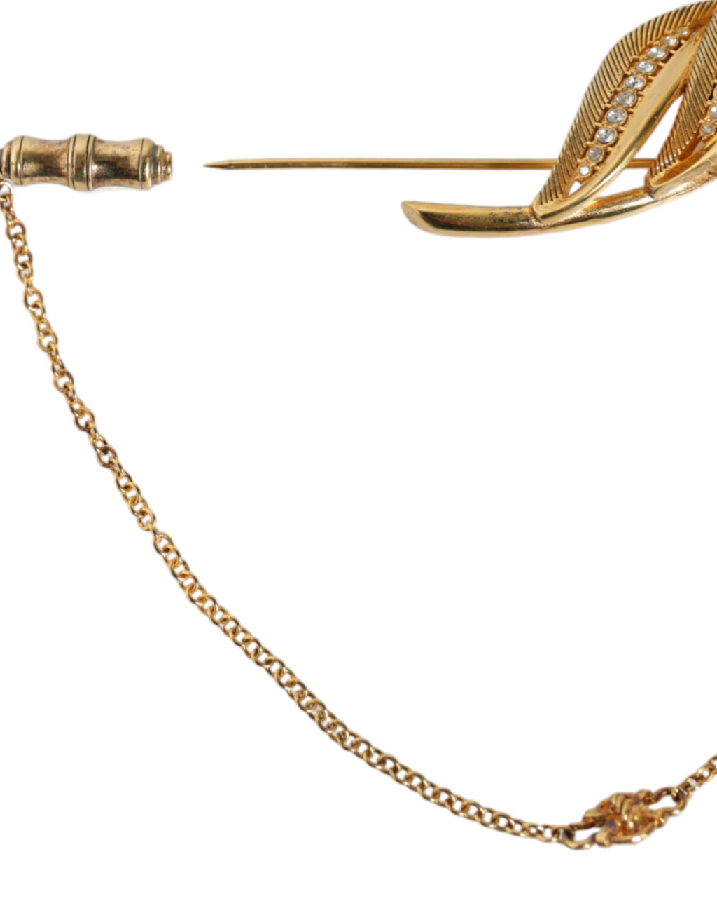 Dolce &amp; Gabbana Goldfarbene 925er Sterlingsilber-Brosche mit Blatt- und Kristallketten
