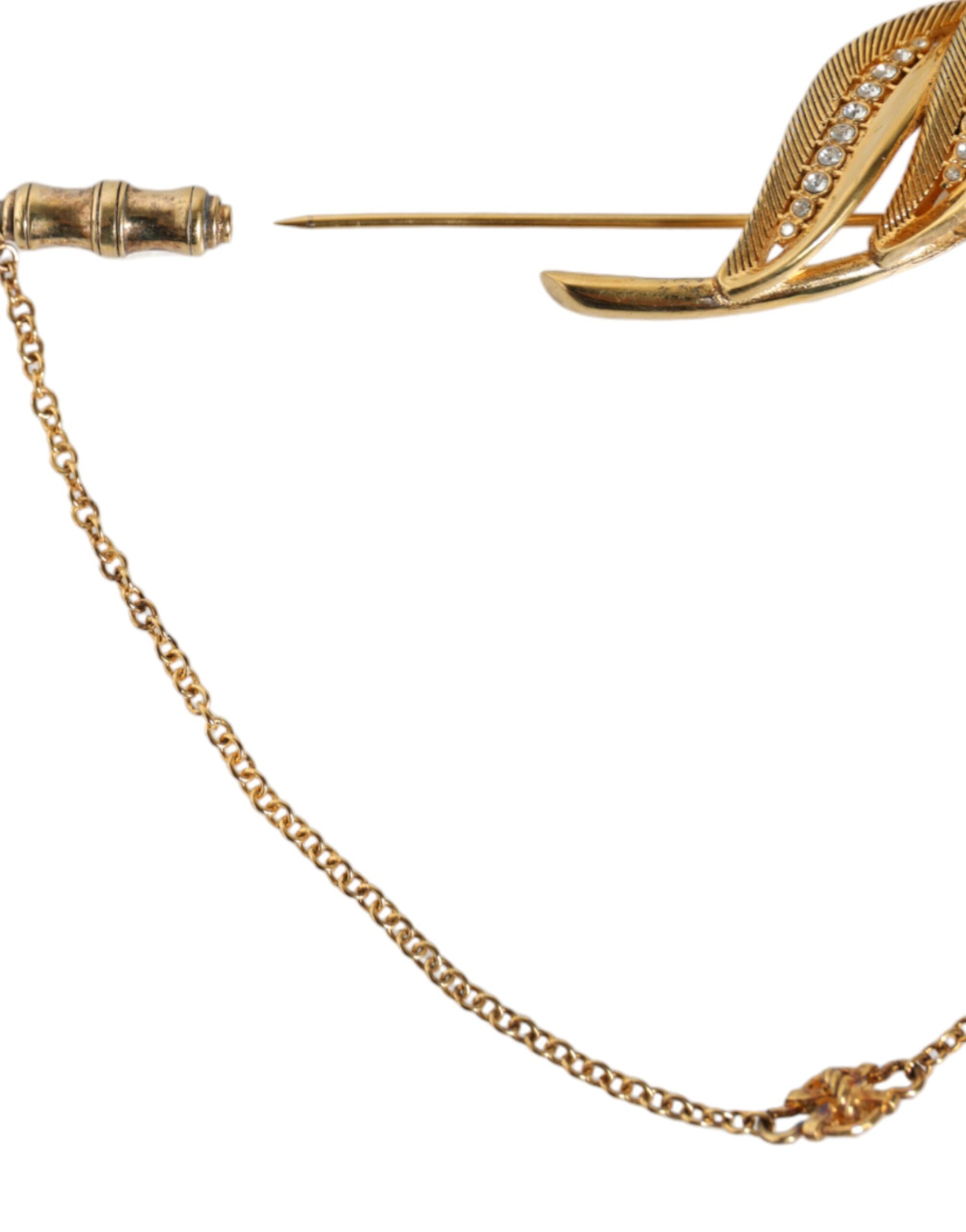 Dolce &amp; Gabbana Goldfarbene 925er Sterlingsilber-Brosche mit Blatt- und Kristallketten