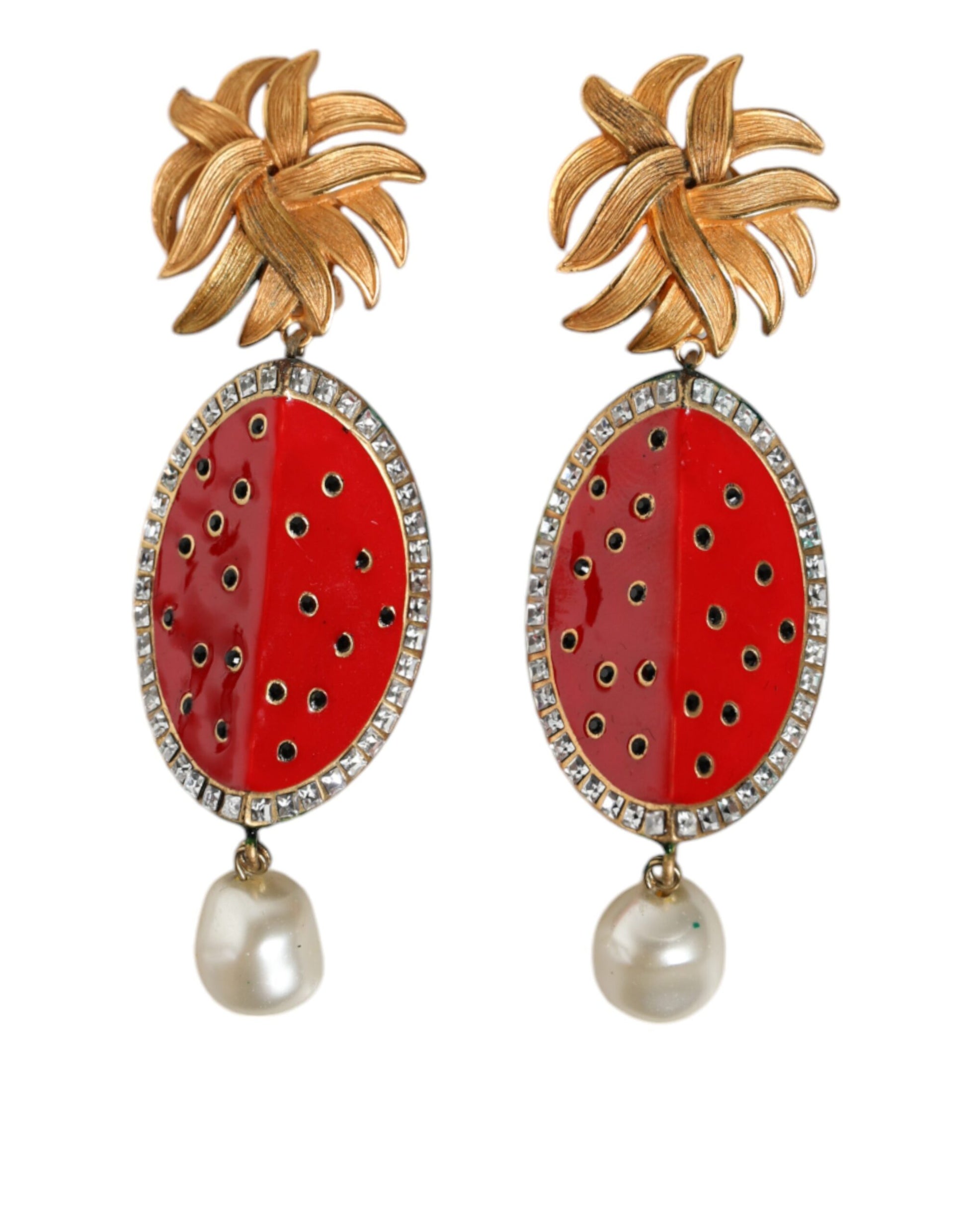 Dolce &amp; Gabbana – Clip-Ohrringe mit Kristallen aus Messing in Rot und Wassermelonengold