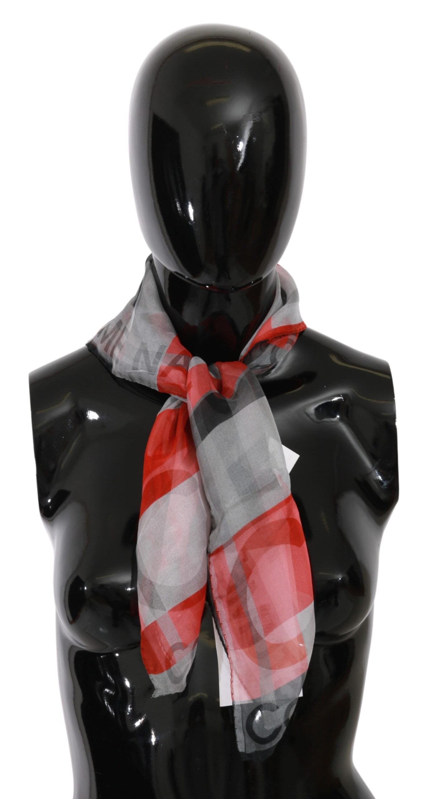 Costume National – Markenschal aus 100 % Seide, Grau/Rot