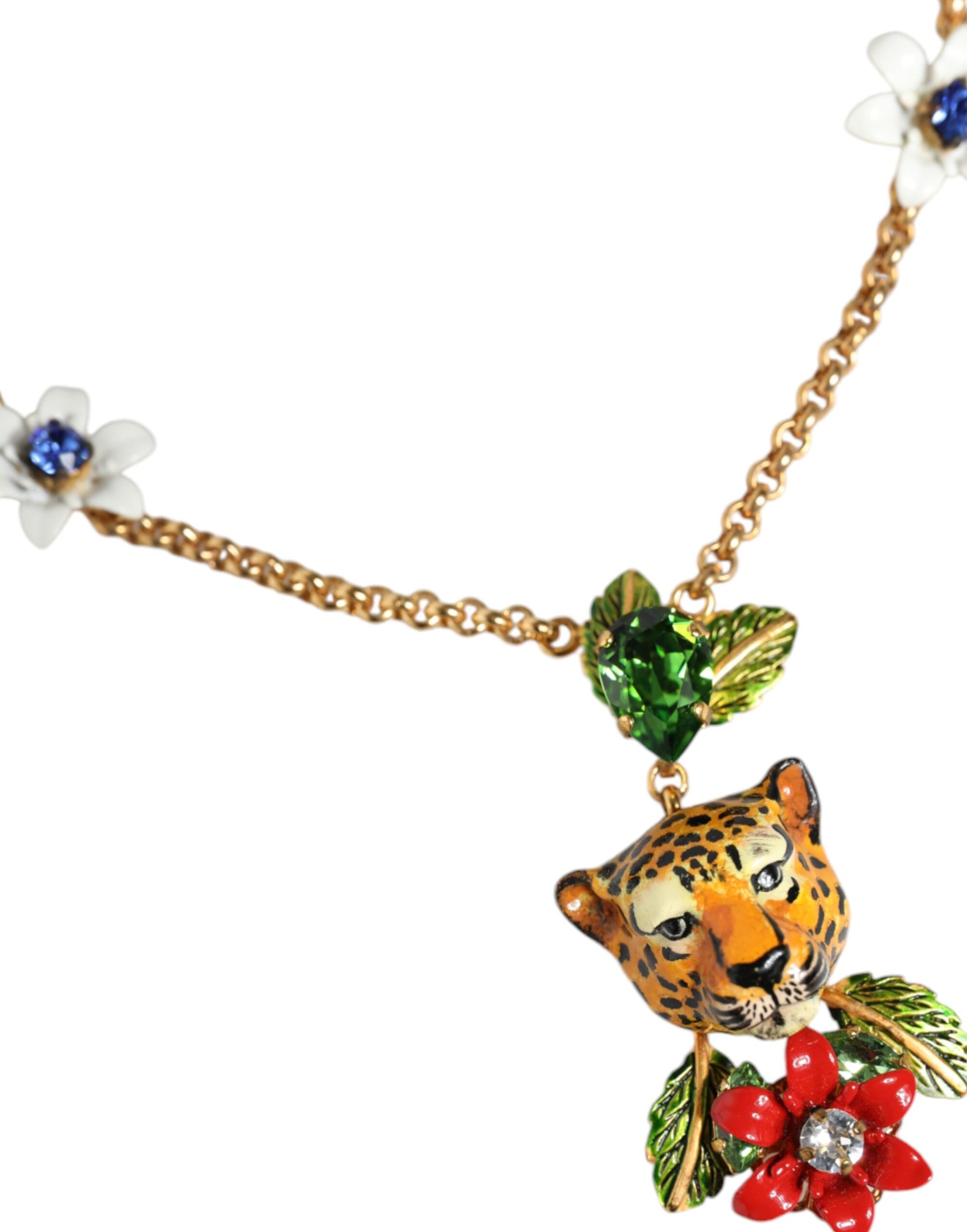 Dolce &amp; Gabbana – Statement-Halskette aus goldenem Messing mit Leopardenblumenverzierung