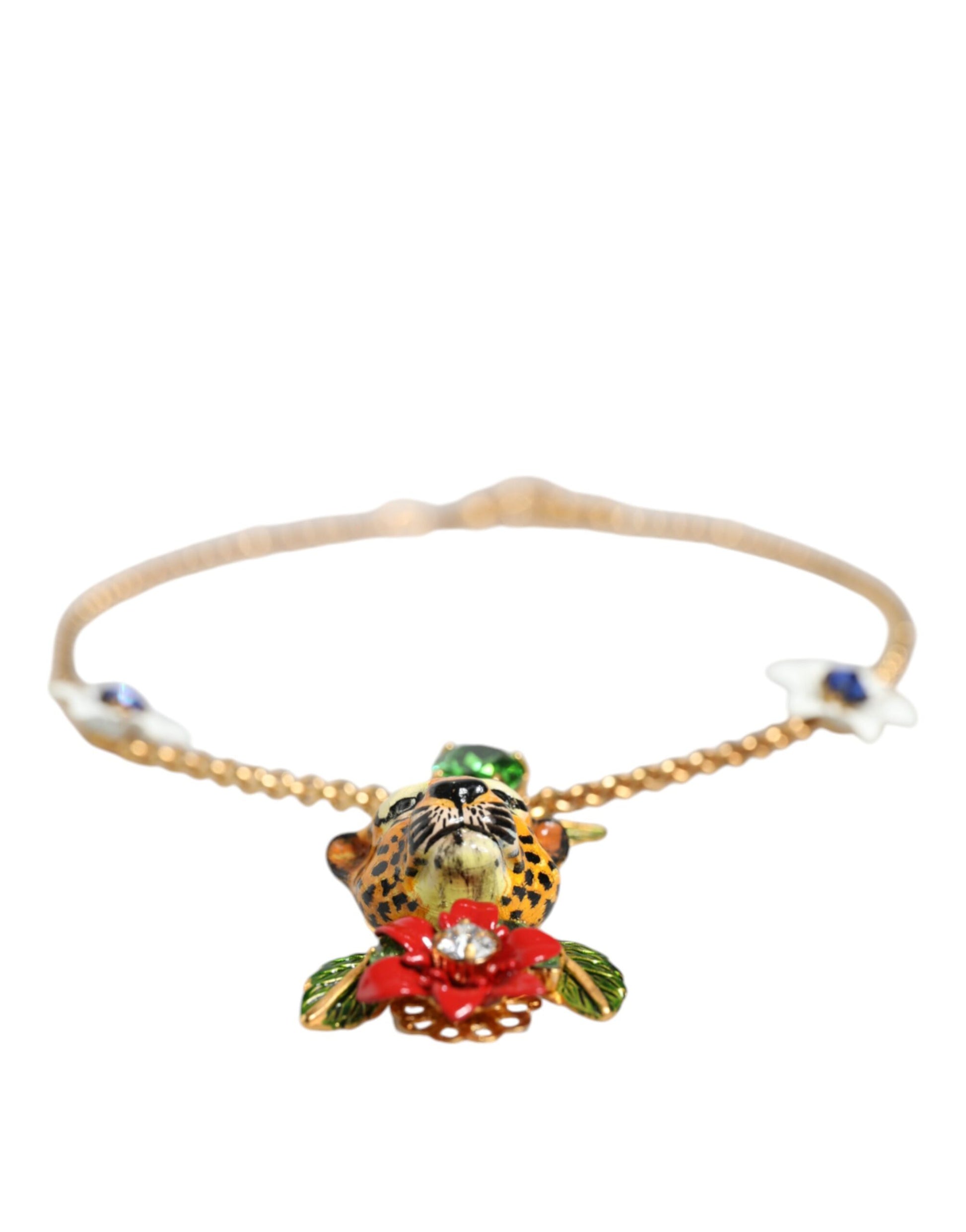 Dolce &amp; Gabbana – Statement-Halskette aus goldenem Messing mit Leopardenblumenverzierung