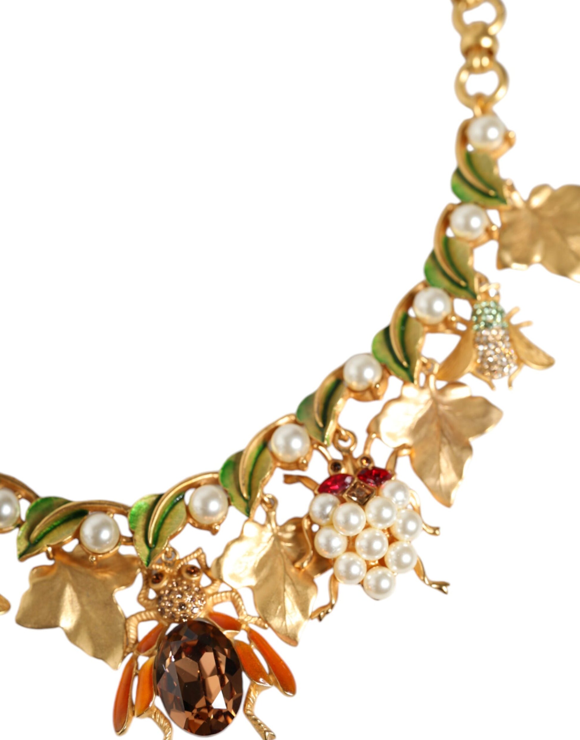 Dolce &amp; Gabbana Statement-Halskette mit Käferanhänger aus goldenem Messing und Kristall
