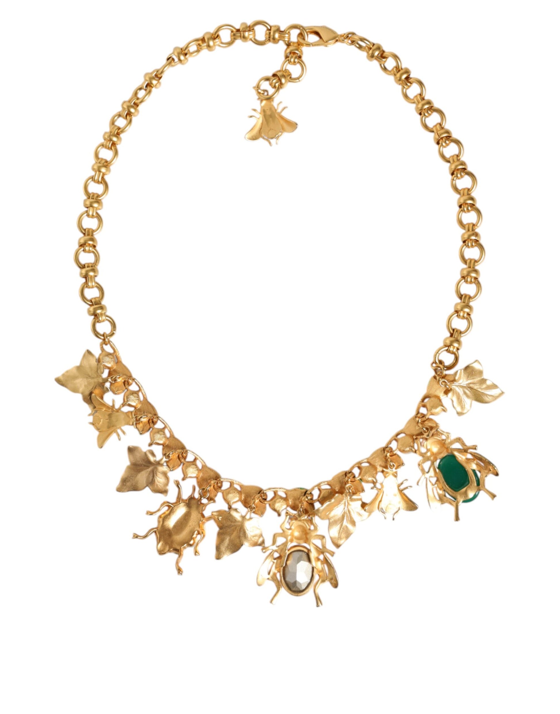 Dolce &amp; Gabbana Statement-Halskette mit Käferanhänger aus goldenem Messing und Kristall