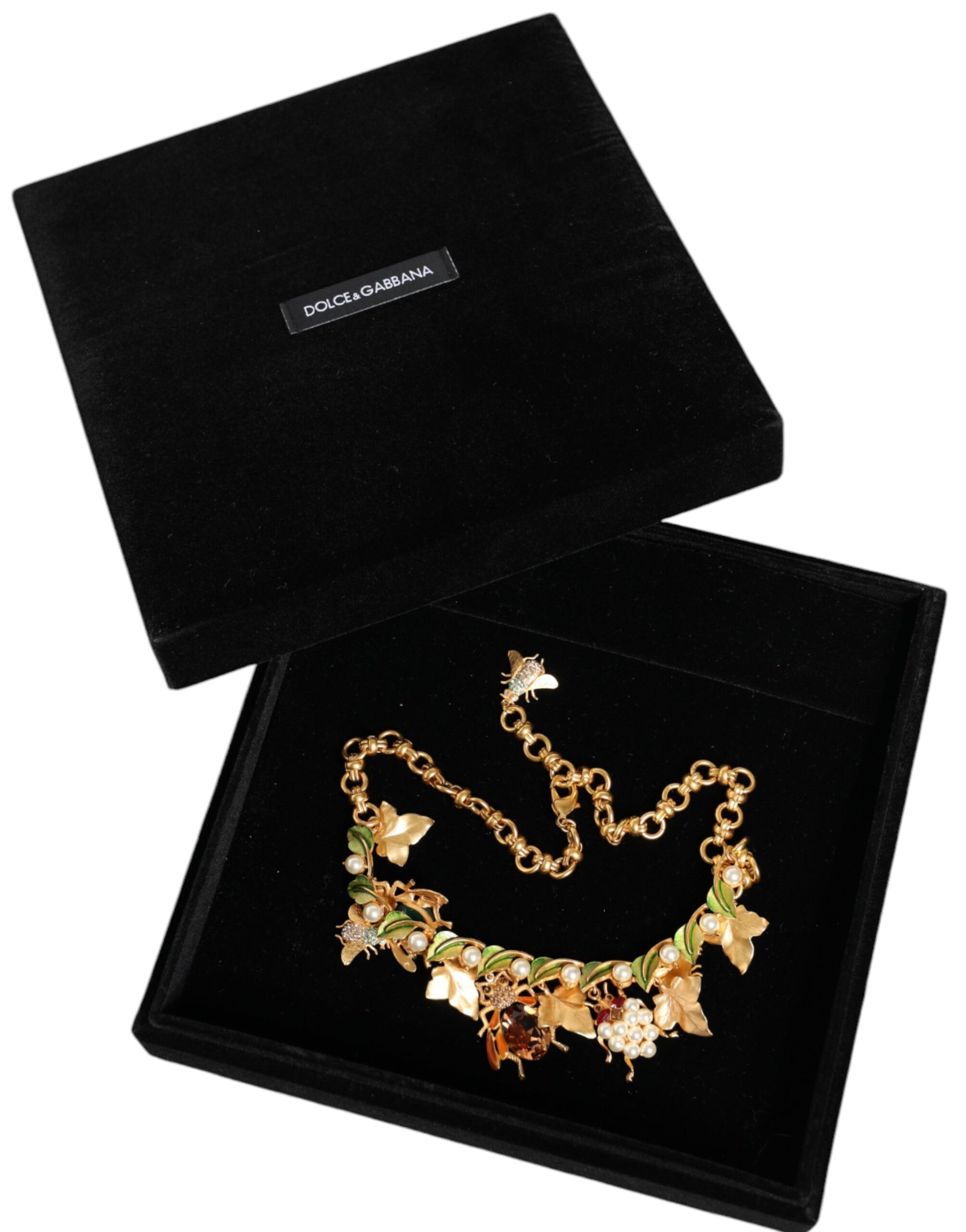 Dolce &amp; Gabbana Statement-Halskette mit Käferanhänger aus goldenem Messing und Kristall