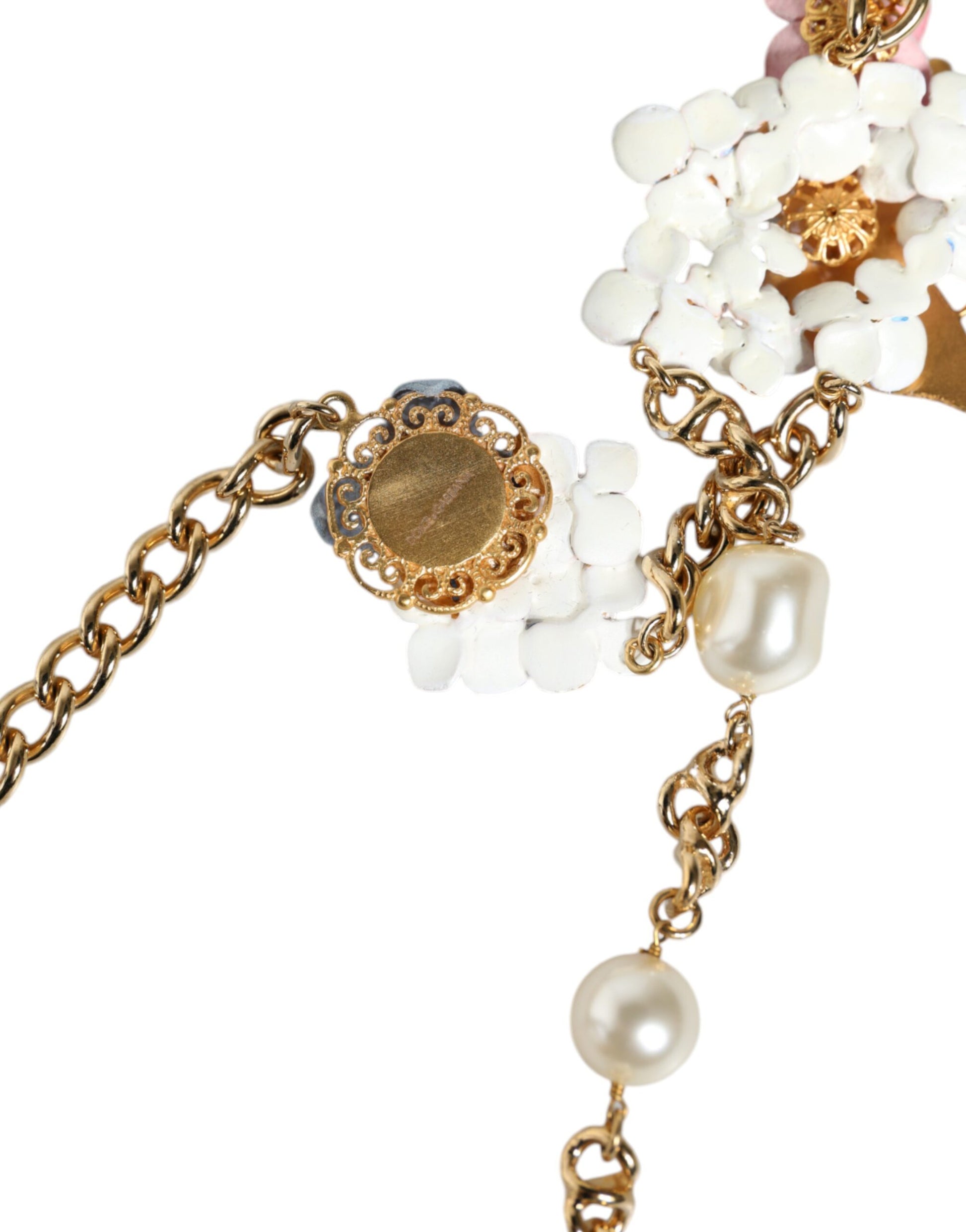 Dolce &amp; Gabbana – Halskette mit floralem Muster und mehrlagiger Kristallperle und goldener Kette aus Messing