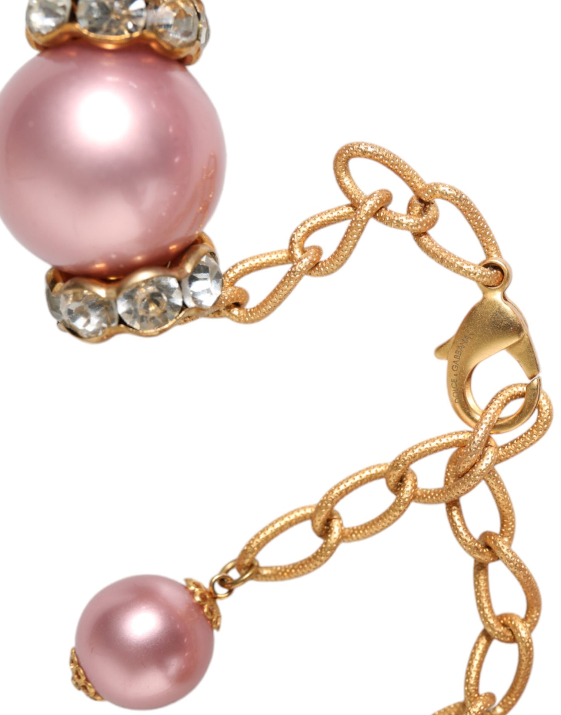 Dolce &amp; Gabbana – Rosa Maxi-Halskette mit Kunstperlen und Kristallen in Gold