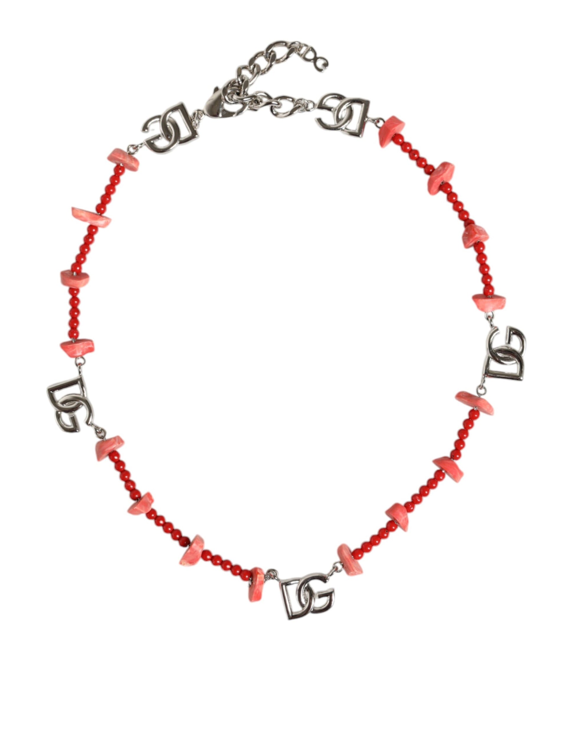 Dolce &amp; Gabbana – Halskette mit DG-Logo aus silberfarbenem Messing und Harzperlen
