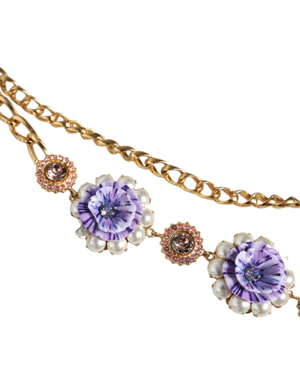 Dolce &amp; Gabbana – Goldfarbene, mehrreihige Halskette mit floralen Kristallen
