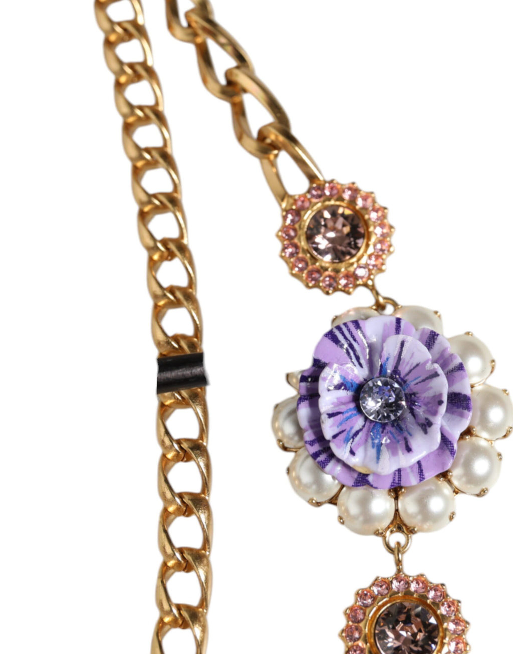 Dolce &amp; Gabbana – Goldfarbene, mehrreihige Halskette mit floralen Kristallen