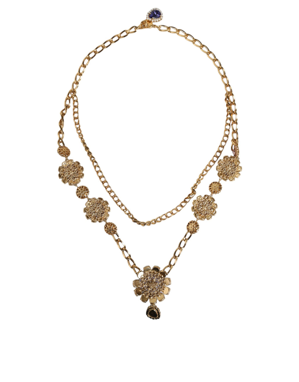 Dolce &amp; Gabbana – Goldfarbene, mehrreihige Halskette mit floralen Kristallen