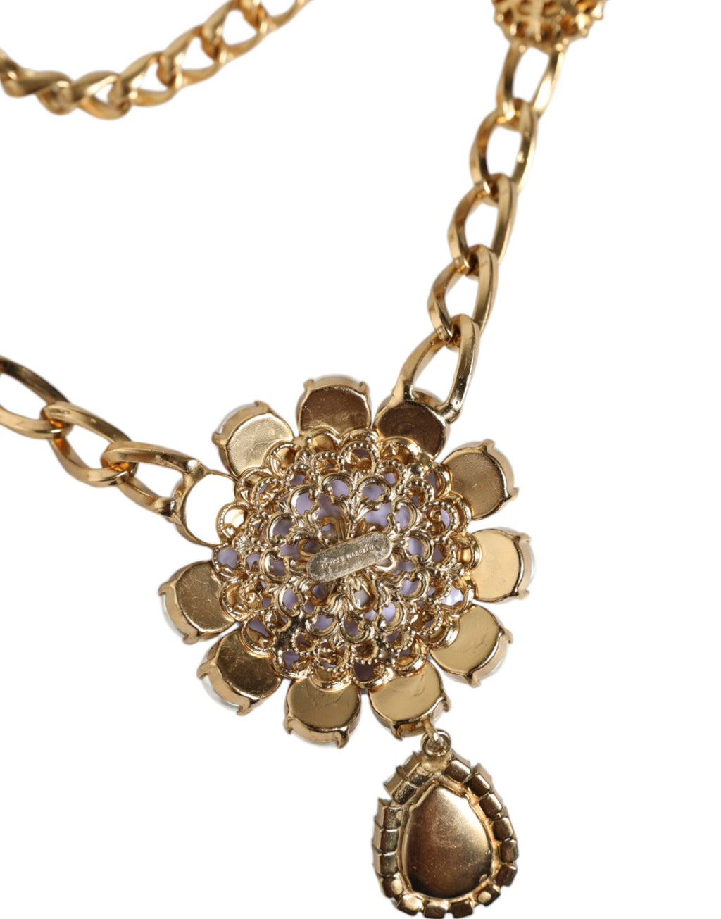 Dolce &amp; Gabbana – Goldfarbene, mehrreihige Halskette mit floralen Kristallen