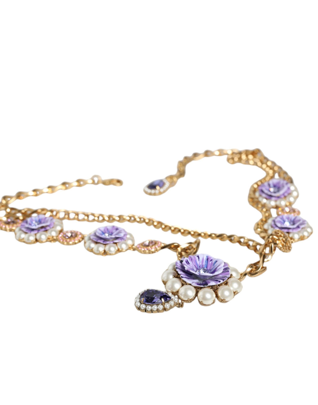 Dolce &amp; Gabbana – Goldfarbene, mehrreihige Halskette mit floralen Kristallen