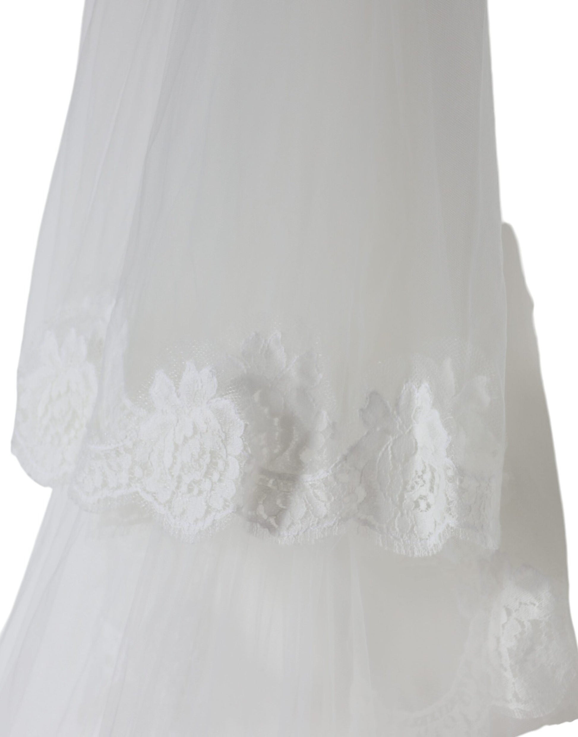 Dolce &amp; Gabbana – Weißer Brautschleier aus floraler Spitze und Nylon in Bodenlänge