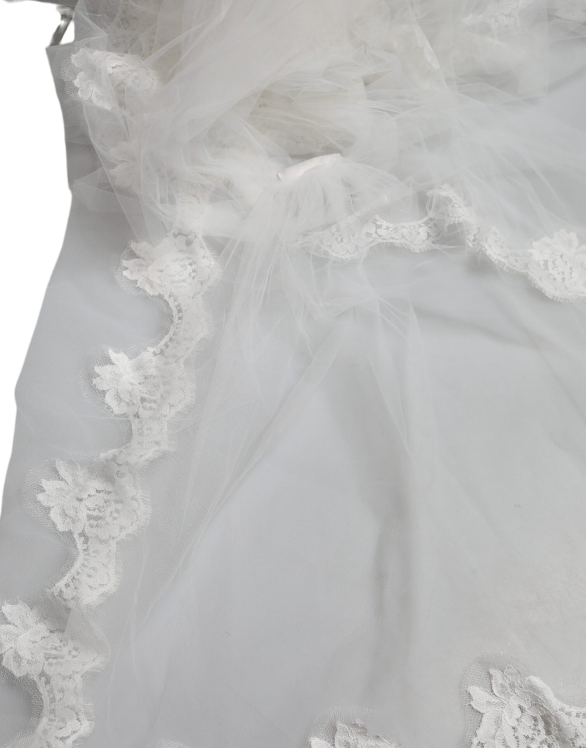 Dolce &amp; Gabbana – Weißer Brautschleier aus floraler Spitze und Nylon in Bodenlänge