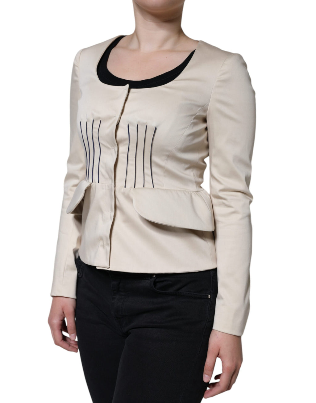 Valentino Beige Blazerjacke aus Baumwolle mit langen Ärmeln und Rundhalsausschnitt