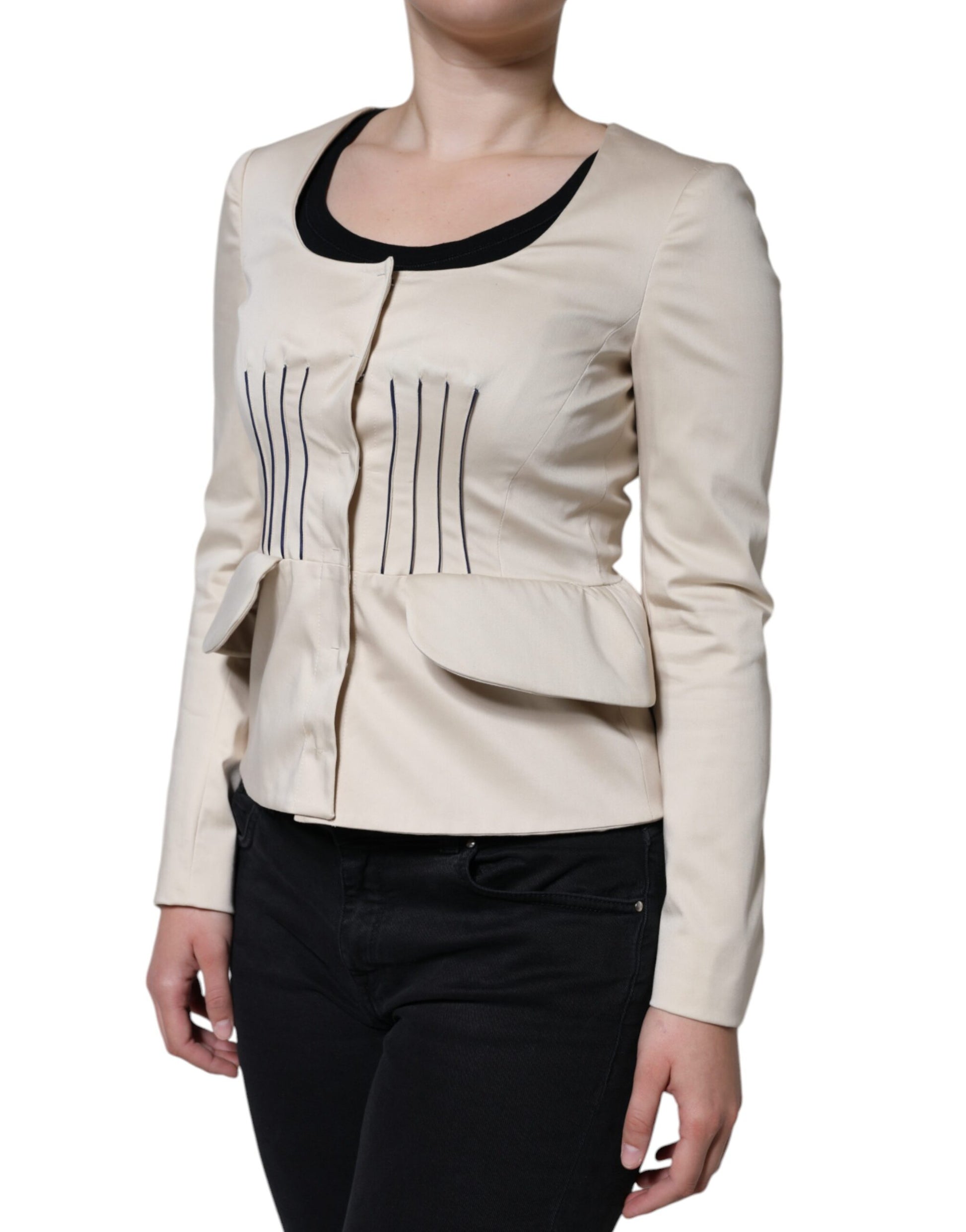 Valentino Beige Blazerjacke aus Baumwolle mit langen Ärmeln und Rundhalsausschnitt
