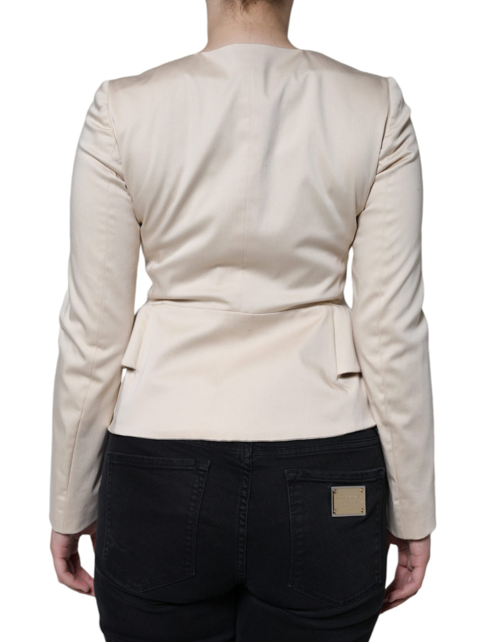 Valentino Beige Blazerjacke aus Baumwolle mit langen Ärmeln und Rundhalsausschnitt
