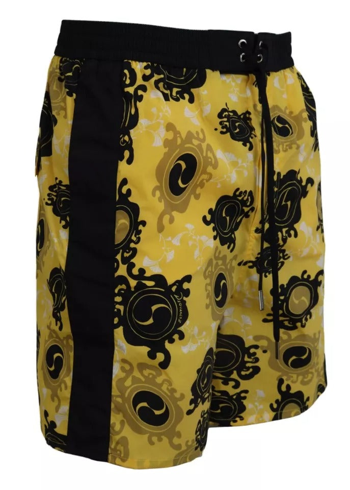 Dsquared² Gelb Schwarz Bedruckte Nylon Beachwear Shorts Bademode