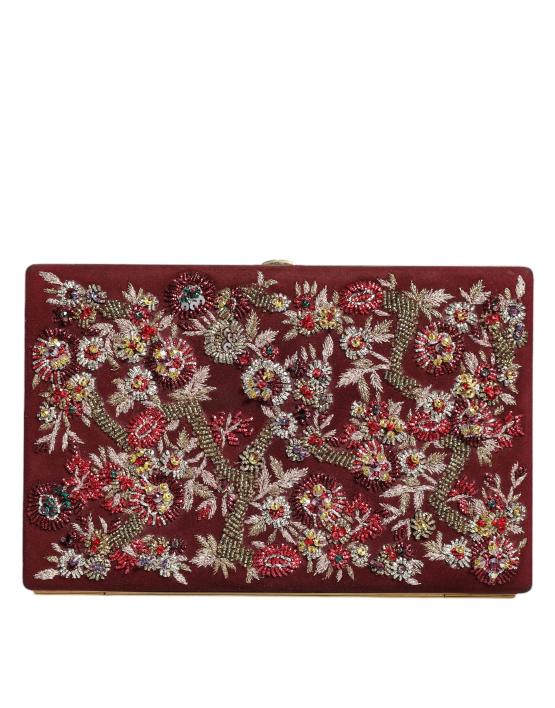 Dolce &amp; Gabbana – Bordeauxfarbene Clutch aus Samt mit Goldrahmen und Abendtasche
