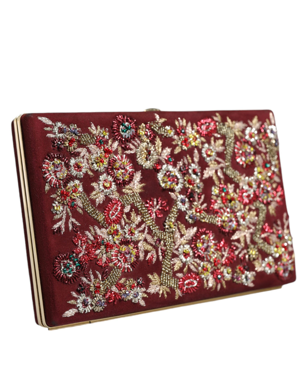 Dolce &amp; Gabbana – Bordeauxfarbene Clutch aus Samt mit Goldrahmen und Abendtasche
