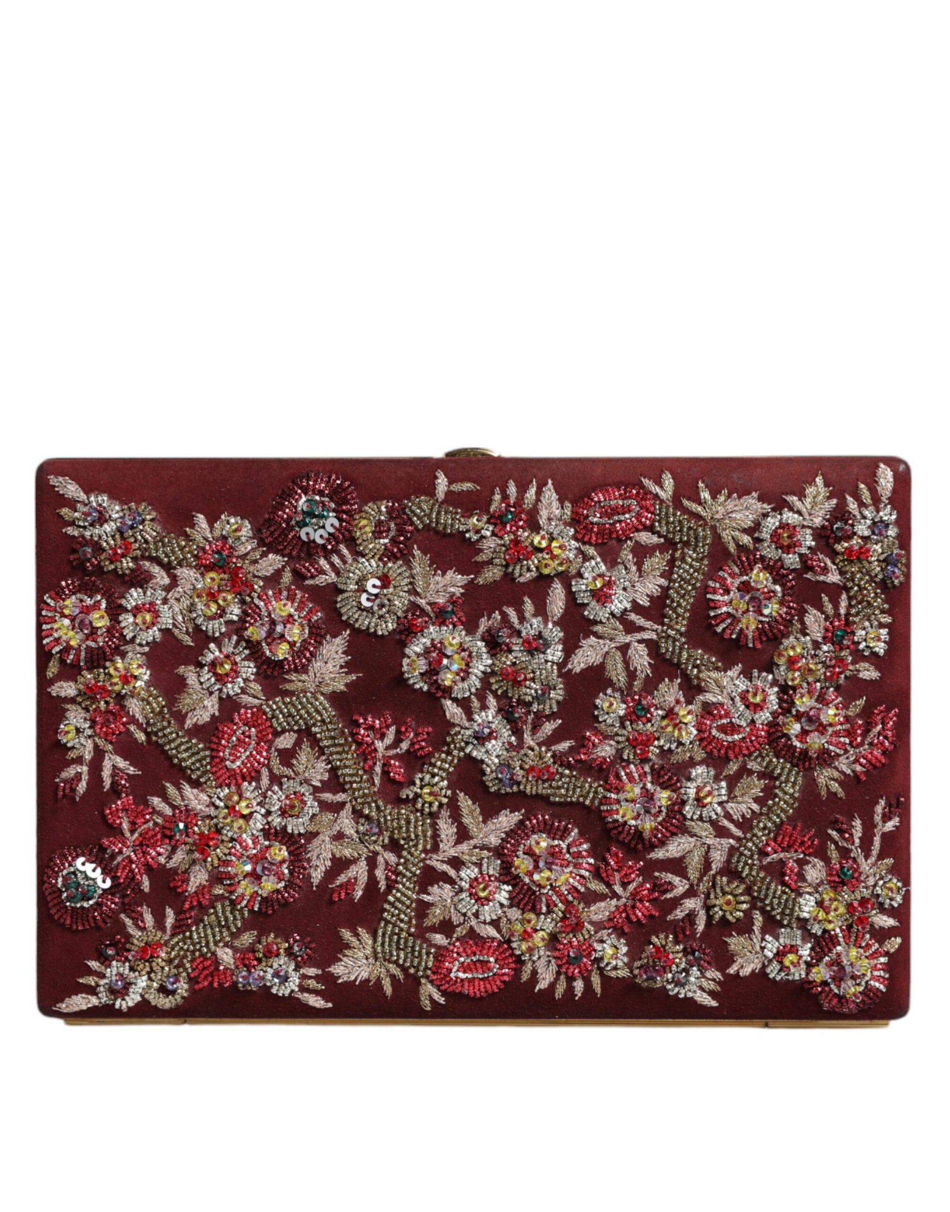 Dolce &amp; Gabbana – Bordeauxfarbene Clutch aus Samt mit Goldrahmen und Abendtasche