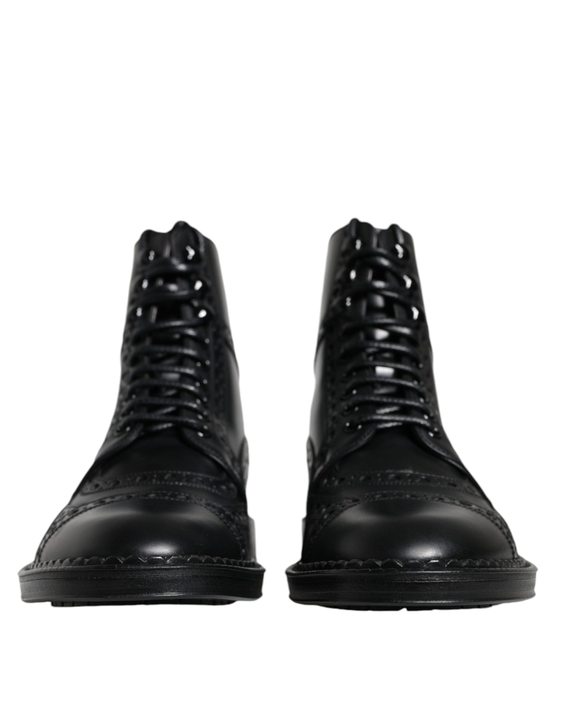 Dolce &amp; Gabbana – Schwarze, wadenhohe Schnürstiefel aus Leder