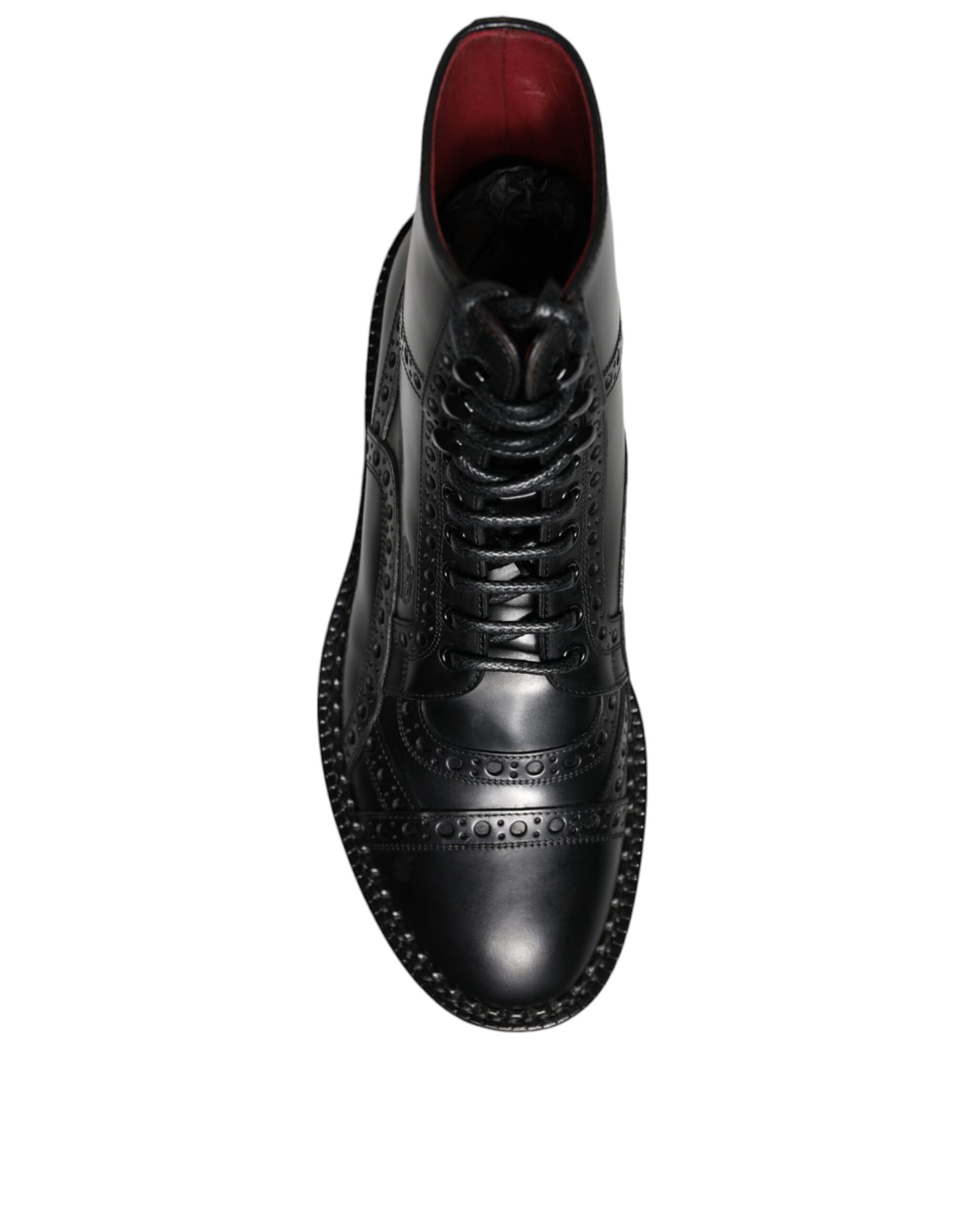 Dolce &amp; Gabbana – Schwarze, wadenhohe Schnürstiefel aus Leder