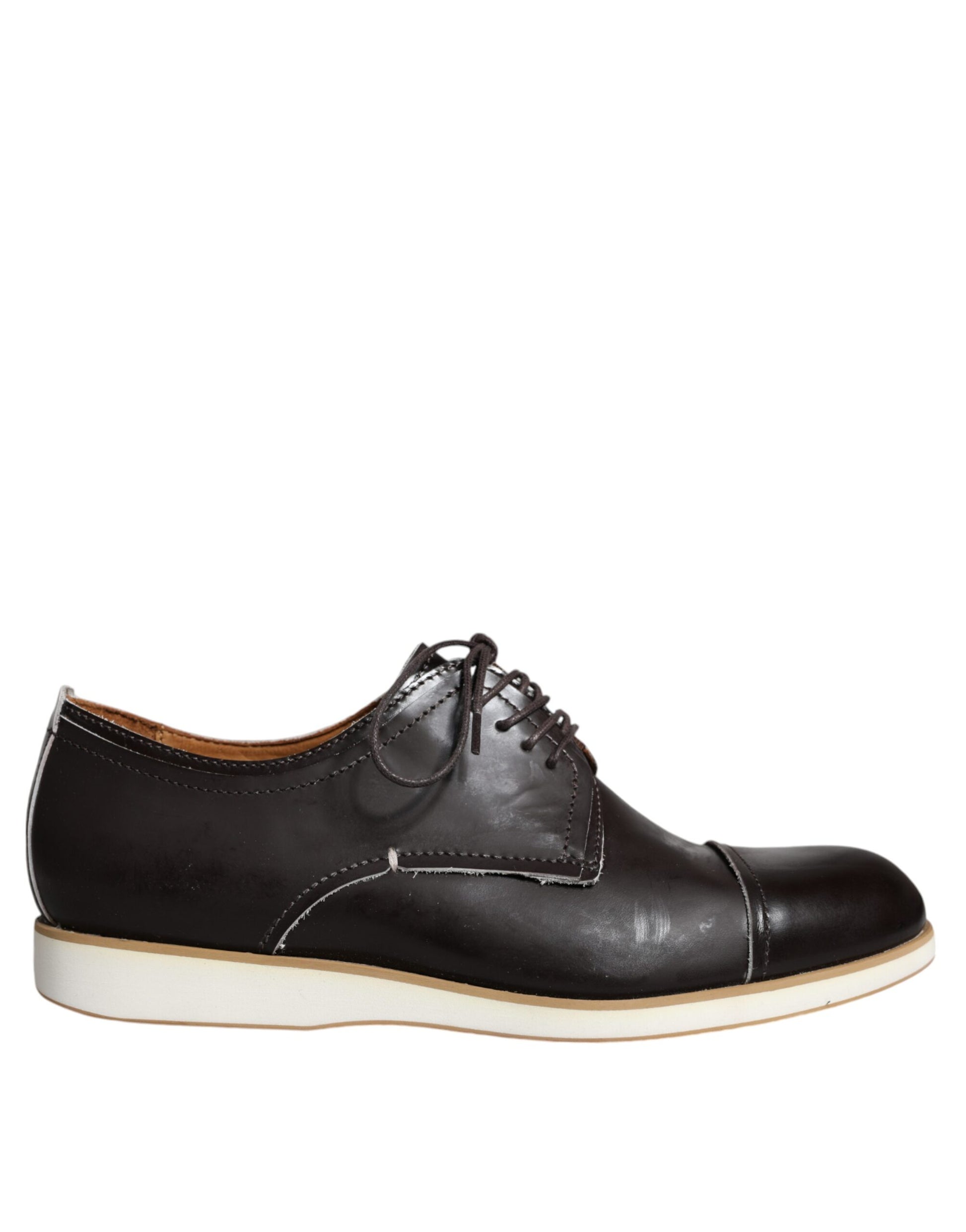 Pollini Herrenschuhe aus schwarzem und weißem Leder mit Schnürung
