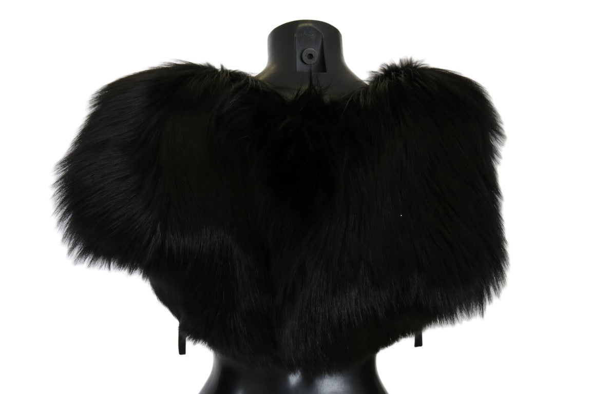 Dolce &amp; Gabbana Eleganter schwarzer Silberfuchspelzschal