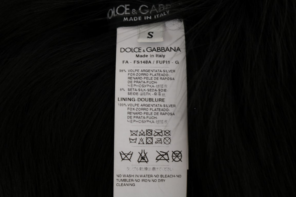 Dolce &amp; Gabbana Eleganter schwarzer Silberfuchspelzschal