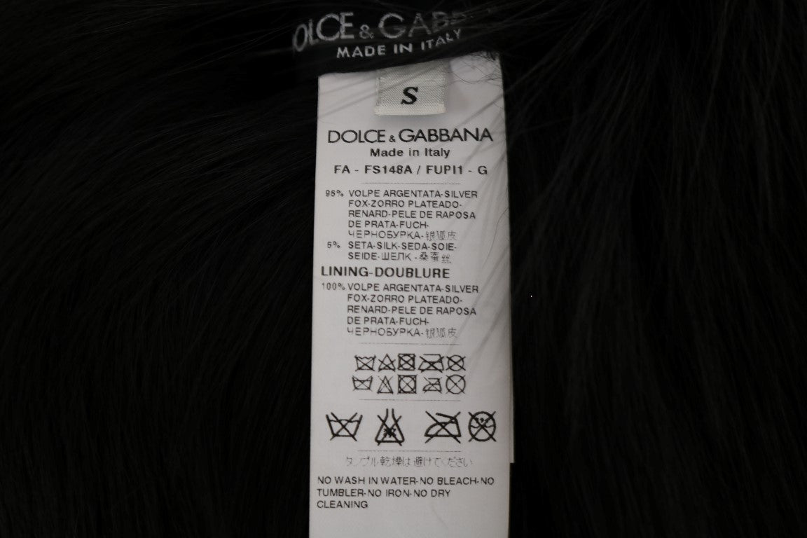 Dolce &amp; Gabbana Eleganter schwarzer Silberfuchspelzschal