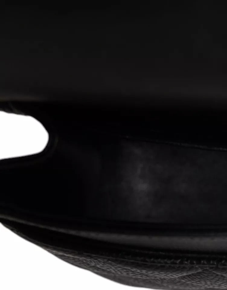 Chanel Black Caviar Medium Classic Doppelklappe Schultertasche gesteppt Silber