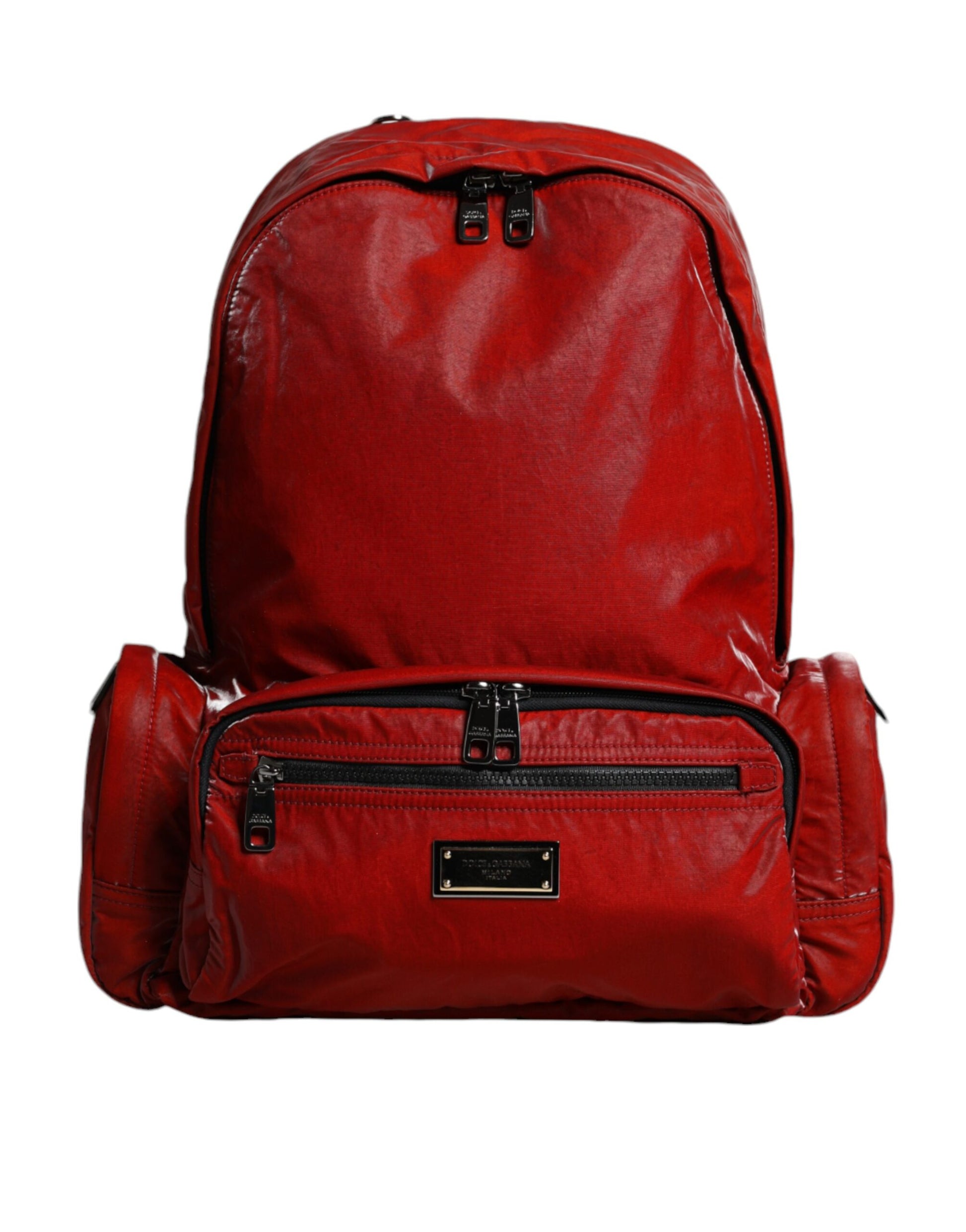 Dolce &amp; Gabbana – Rucksacktasche mit Logo-Schild aus rotem Lackleder
