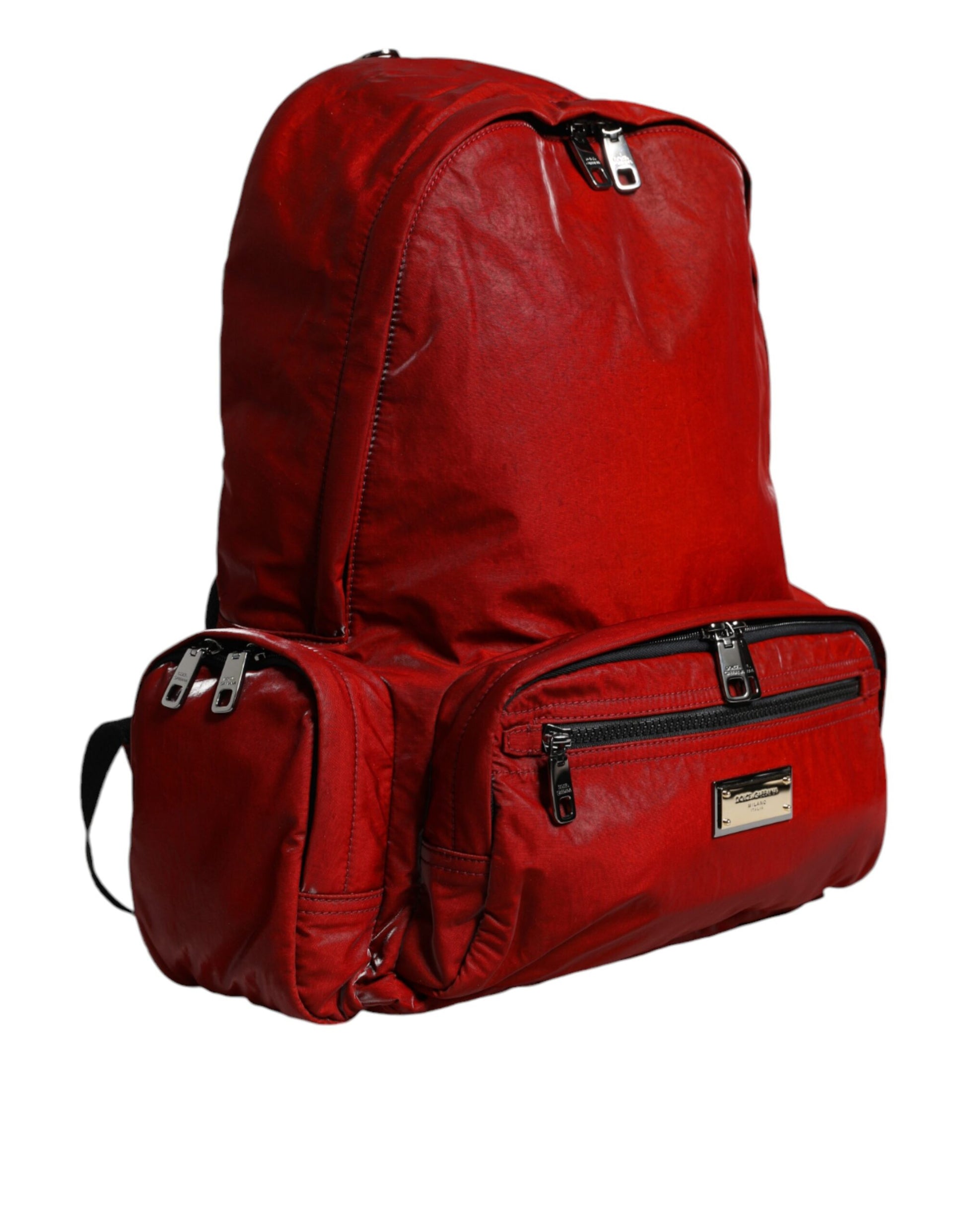 Dolce &amp; Gabbana – Rucksacktasche mit Logo-Schild aus rotem Lackleder