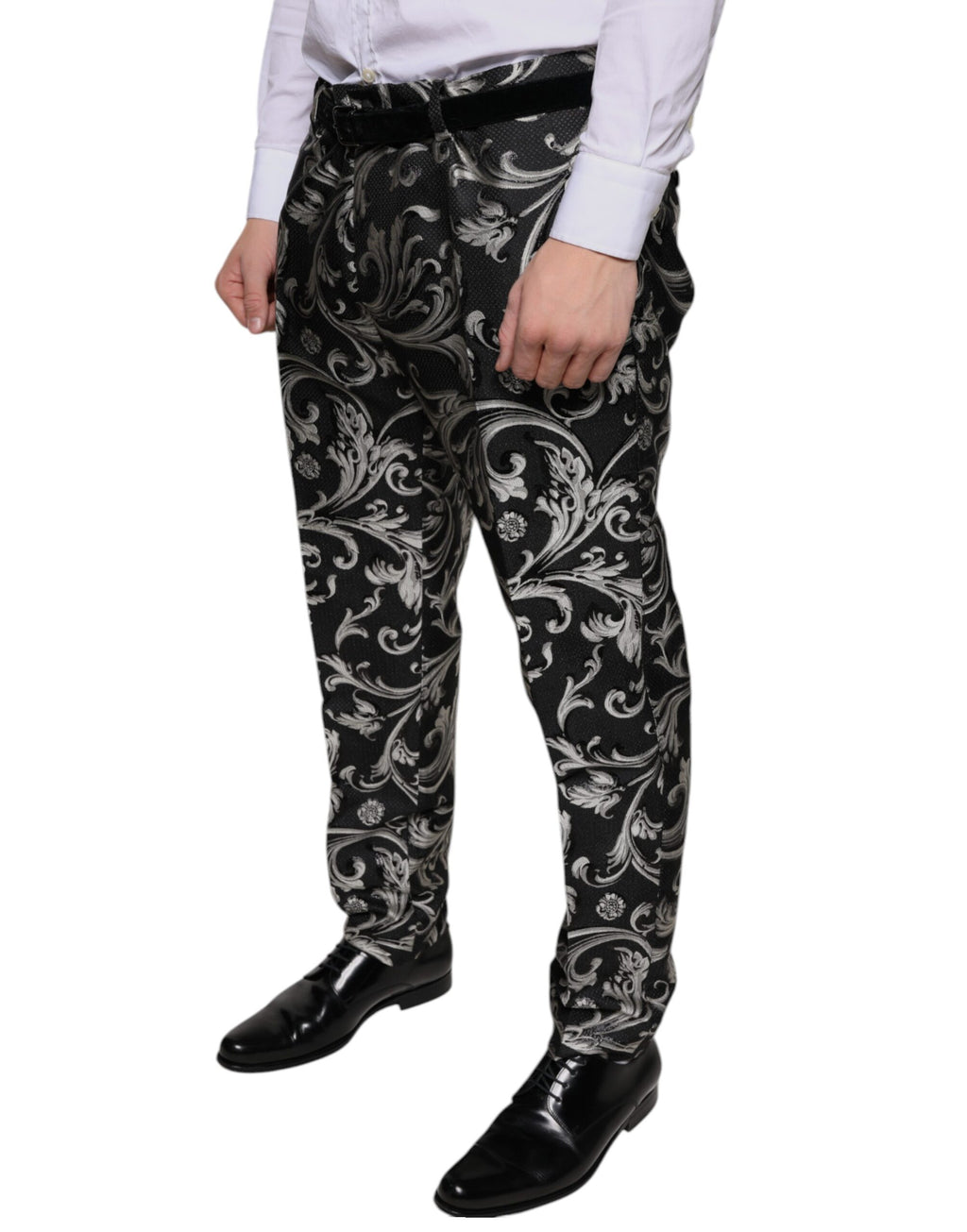 Dolce &amp; Gabbana – Enge Anzughose aus schwarzem Jacquard
