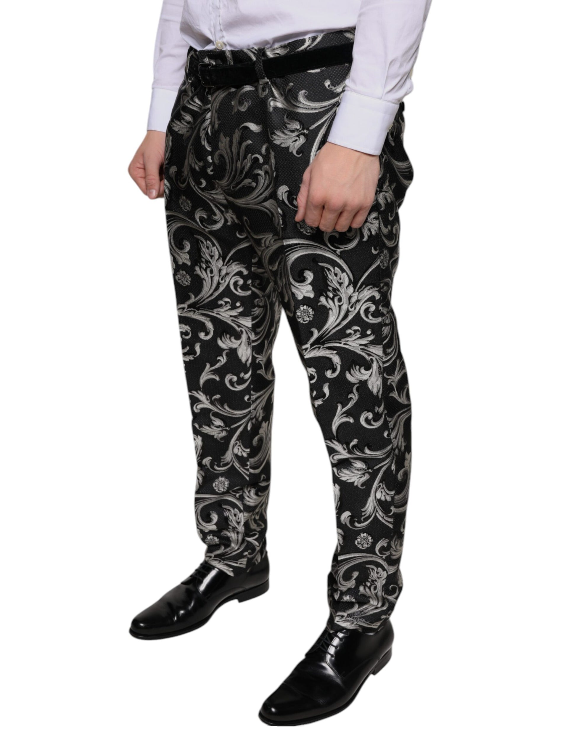 Dolce &amp; Gabbana – Enge Anzughose aus schwarzem Jacquard