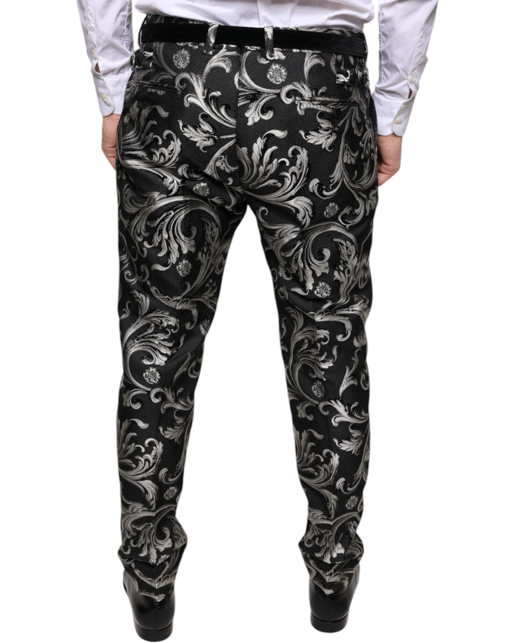 Dolce &amp; Gabbana – Enge Anzughose aus schwarzem Jacquard