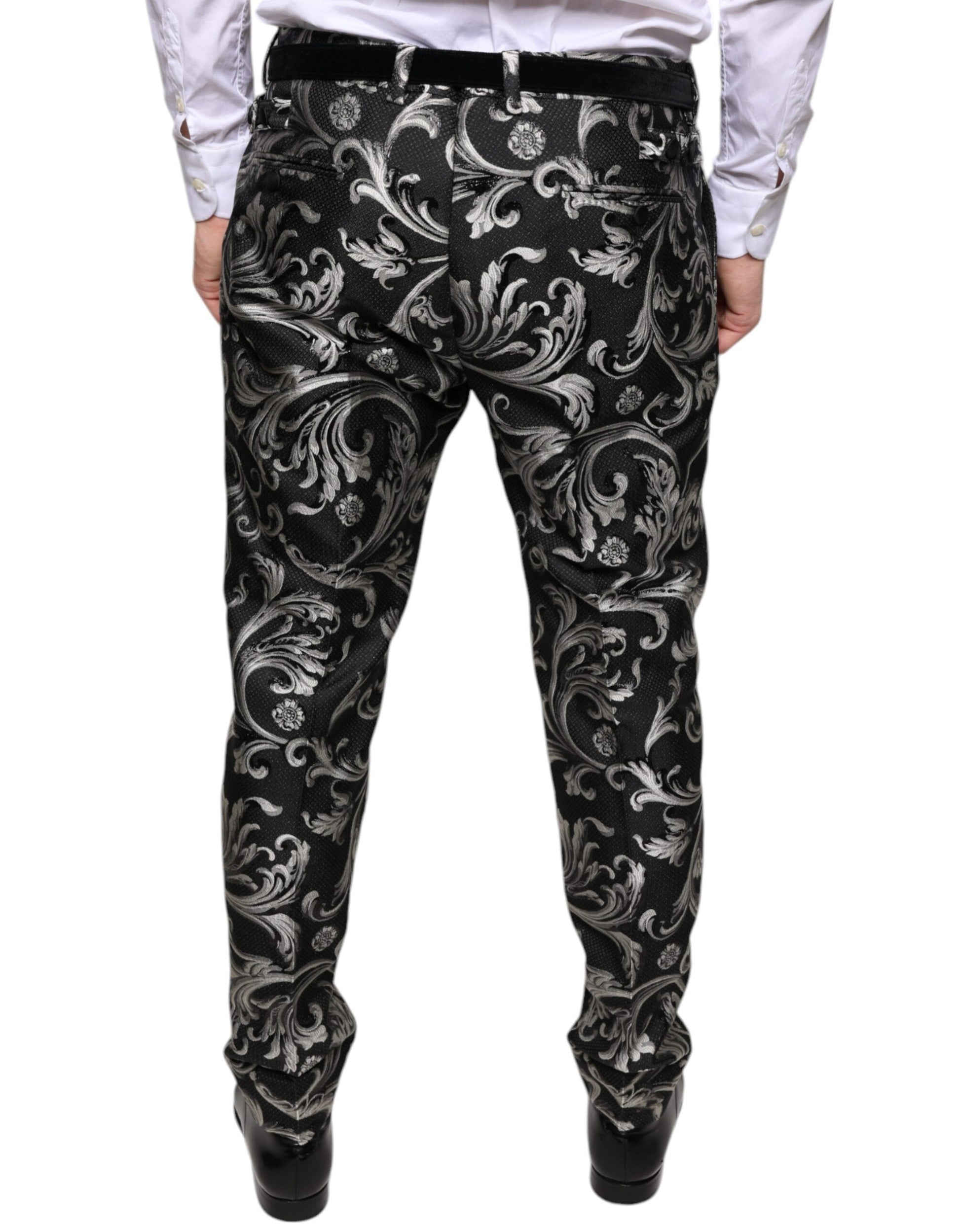 Dolce &amp; Gabbana – Enge Anzughose aus schwarzem Jacquard